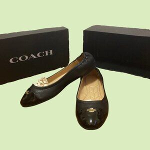 Coach Glossy Black Flats with Logo Detail
